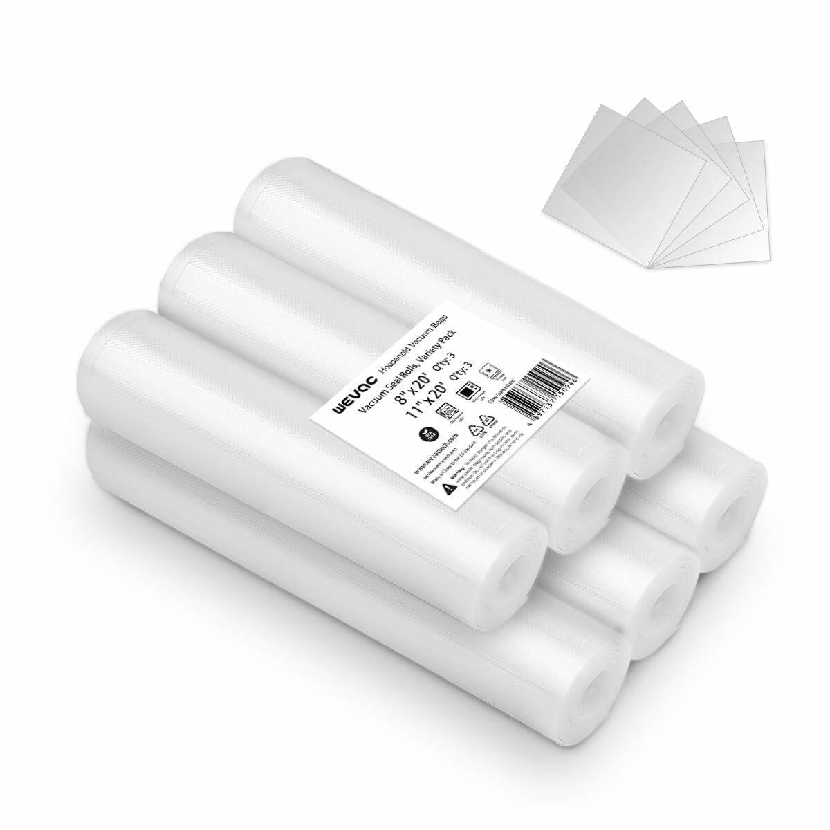 Wevac Lite Vacuum Sealer Rolls 8"x20' & 11"x20', 6 Pack Food Storage