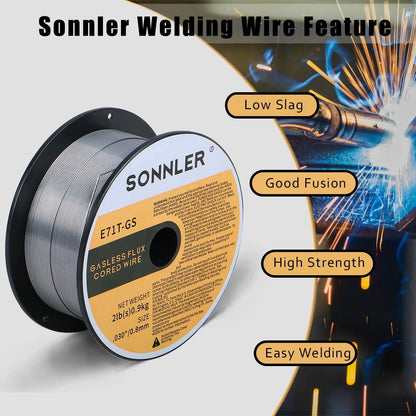 SONNLER Flux Core Welding Wire E71T-GS .030 0.8mm 2LB Carbon Steel