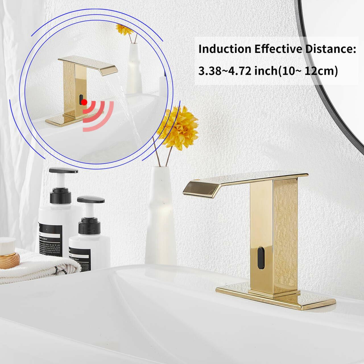 YBlucklly Automatic Sensor Touchless Gold Bathroom Sink Faucet DC Powered