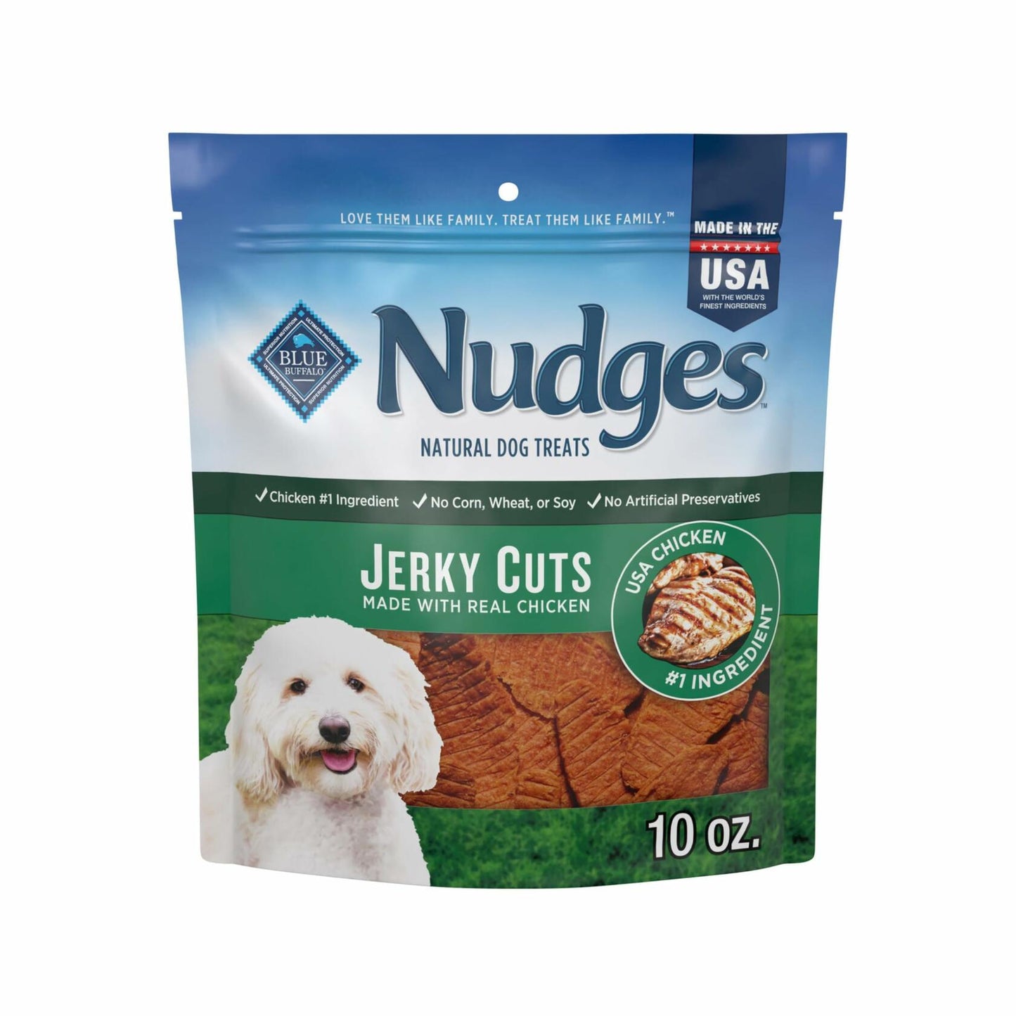 BestBy11/28/2025 Blue Buffalo Nudges Jerky Cuts Dog Treats Chicken 10oz USA