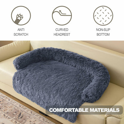 Calming Dog Cat Bed Mat Waterproof Plush Navy Blue Size 41x37