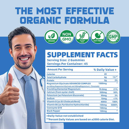 BestBy09/26 Nutravita Magnesium Glycinate Gummies 1000mg 90ct Blueberry