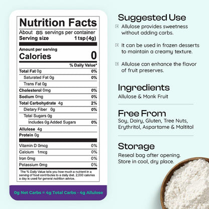 Unbelievable Monk Fruit Sweetener with Allulose 12oz Resealable Pouch