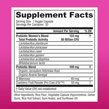BestBy03/26 TLOPPG Women Probiotics 50B CFU Organic Cranberry 30 Capsules