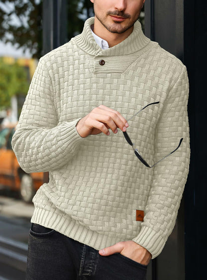 Arcciit Mens Pullover Shawl Collar Cable Knit Sweater Khaki Size 3X-Large