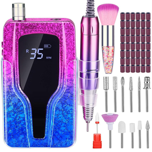 LEEMOOP Electric Nail Drill 35000RPM Cordless Efile Kit 12 Bits Light Orange