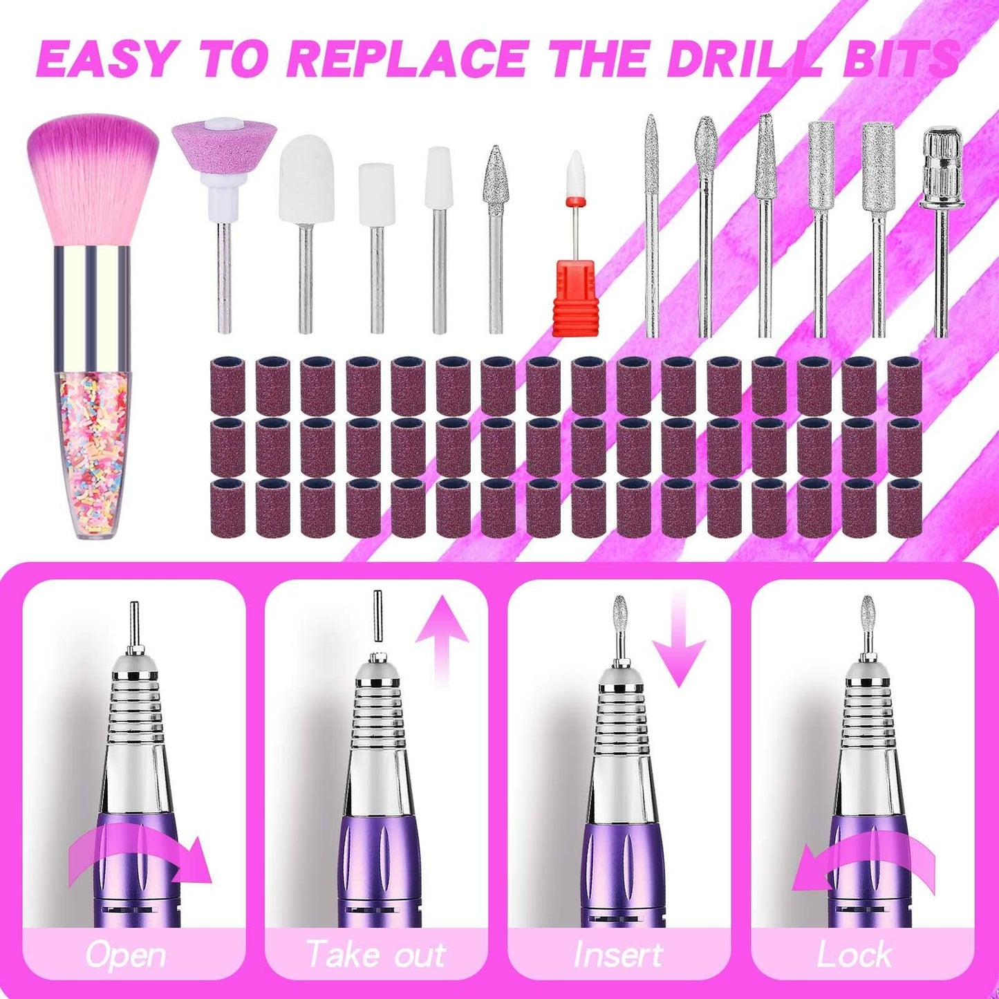 LEEMOOP Electric Nail Drill 35000RPM Cordless Efile Kit 12 Bits Light Orange