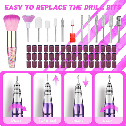 LEEMOOP Electric Nail Drill 35000RPM Cordless Efile Kit 12 Bits Light Orange