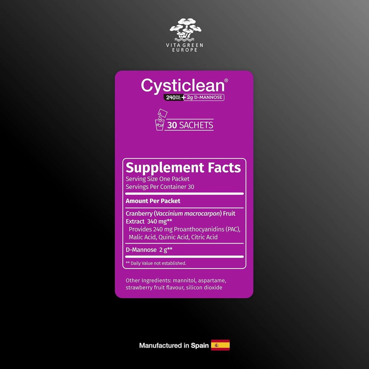 BestBy07/27 Cysticlean 240mg PAC + D-Mannose 2g 30 Packets Urinary Health