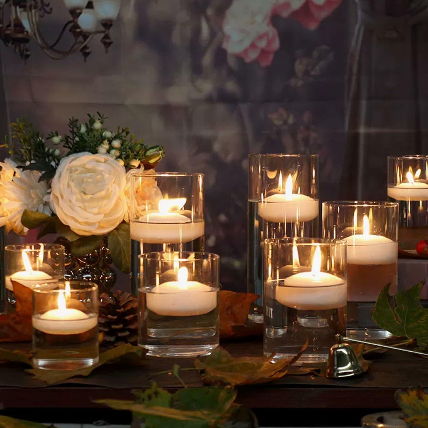 JEQUD 20 Pcs Floating Candles 1.5 Inch Unscented White Warm Tealights