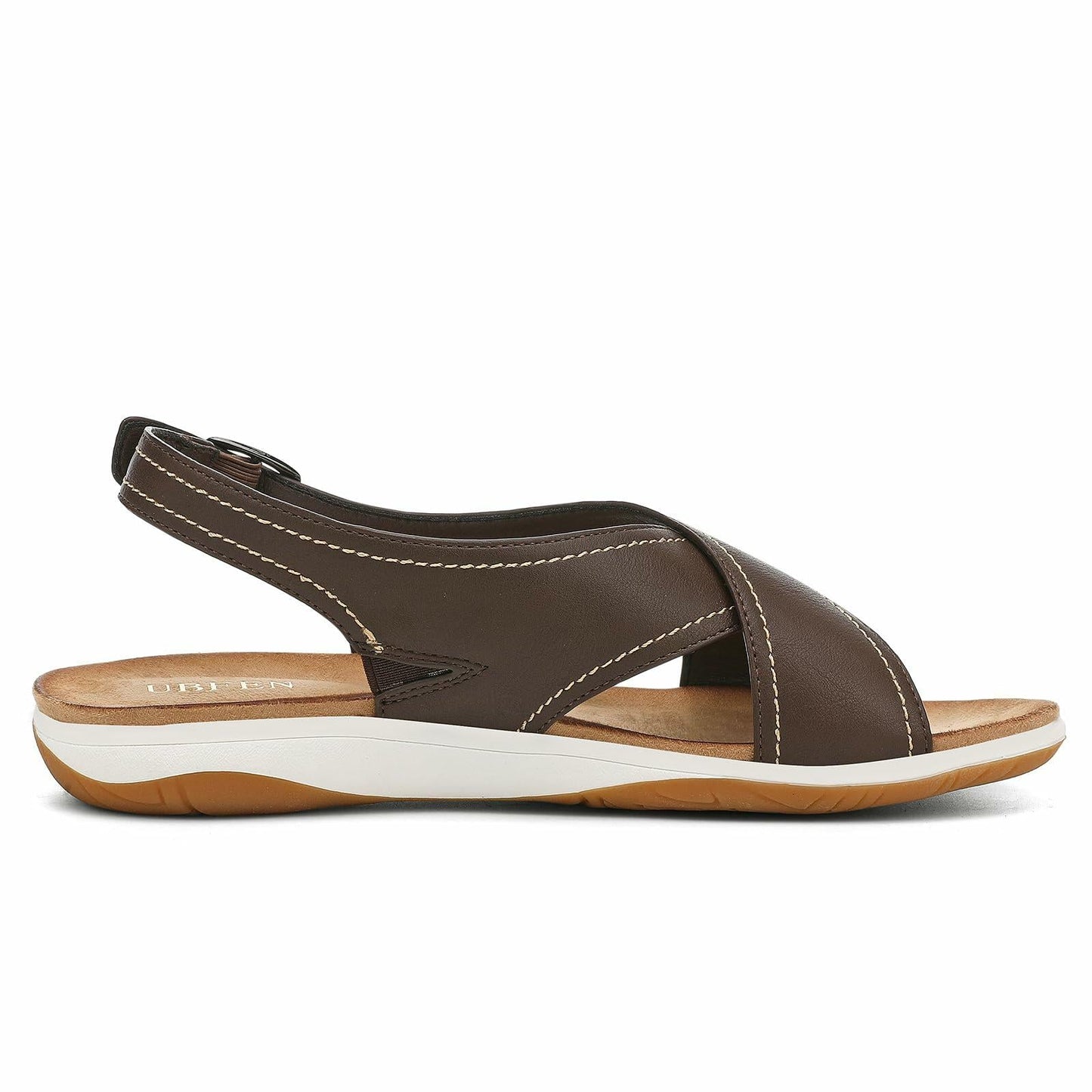 UBFEN Womens Flat Sandals Arch Support Adjustable Slingback Coffee Size 8