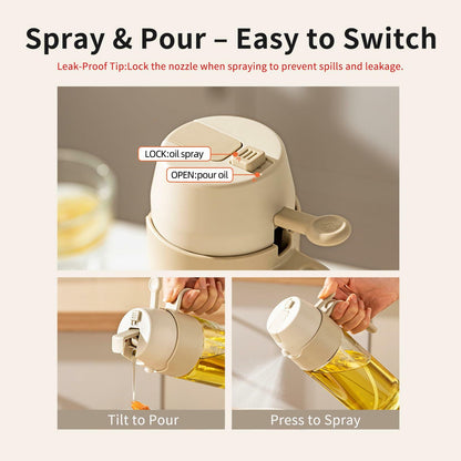 MDZF SWEET HOME Oil Sprayer 12.3oz 2-in-1 Olive Oil Dispenser White