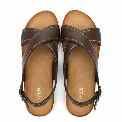 UBFEN Womens Flat Sandals Arch Support Adjustable Slingback Coffee Size 8