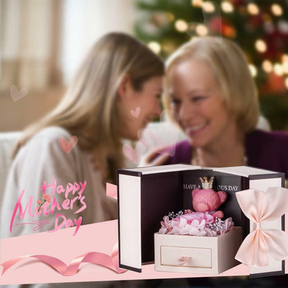 Generic Preserved Rose Gift Box with Pink Moss Bear & Necklace Gift