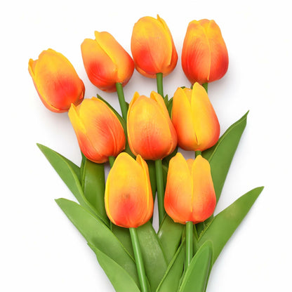 Tumhorn 10pcs Yellow Red Artificial Tulip Flowers 13in Silk Bouquet