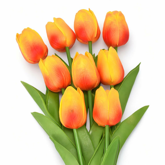 Tumhorn 10pcs Yellow Red Artificial Tulip Flowers 13in Silk Bouquet