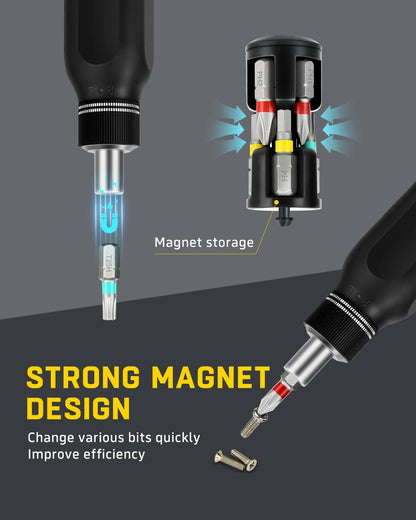 Banshu 12-in-1 Ratchet Screwdriver Set Magnetic Bits Case Colorful Alloy Steel