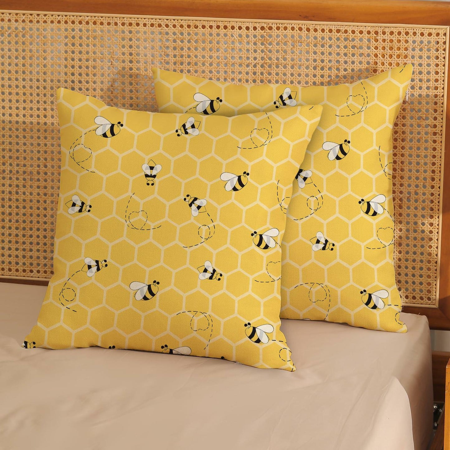 OFIRD Spring Easter Pillow Covers 18x18 Pack of 2 Pink Green Bunny Floral
