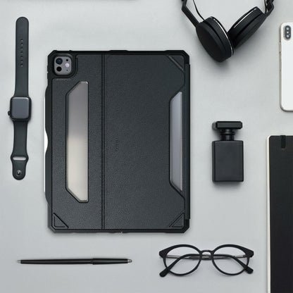 UZBL iPad Pro 13-inch 2024 Vegan Leather Case Magnetic Stand Black