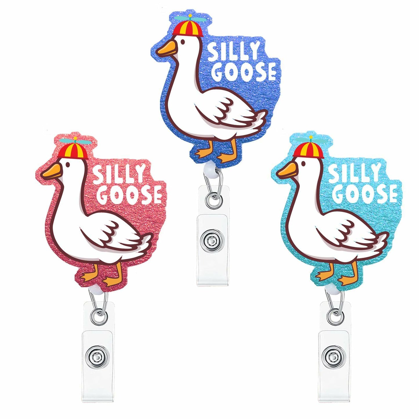 3PCS Silly Goose Glitter Retractable Badge Reels ID Holder with Clip for Nurse