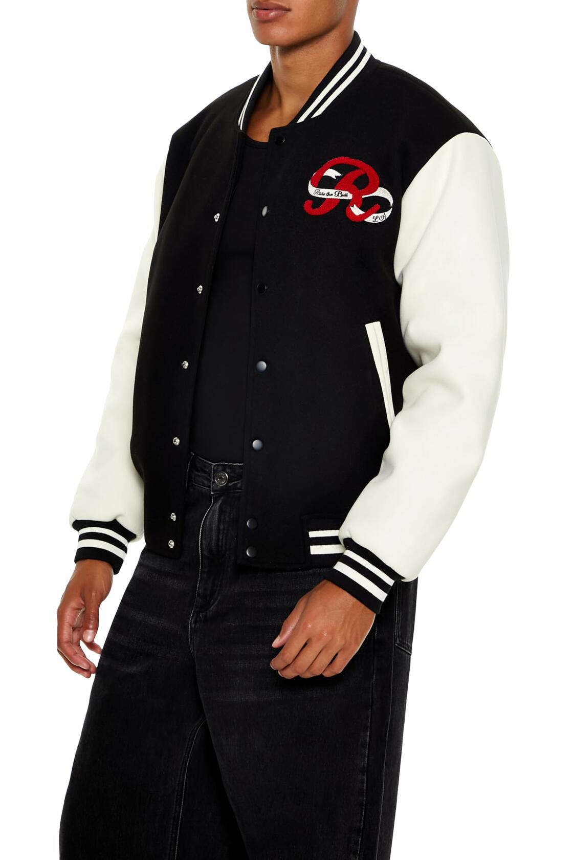 Forever 21 Men's Horseshoe Varsity Bomber Jacket Black/Multi Size XXL