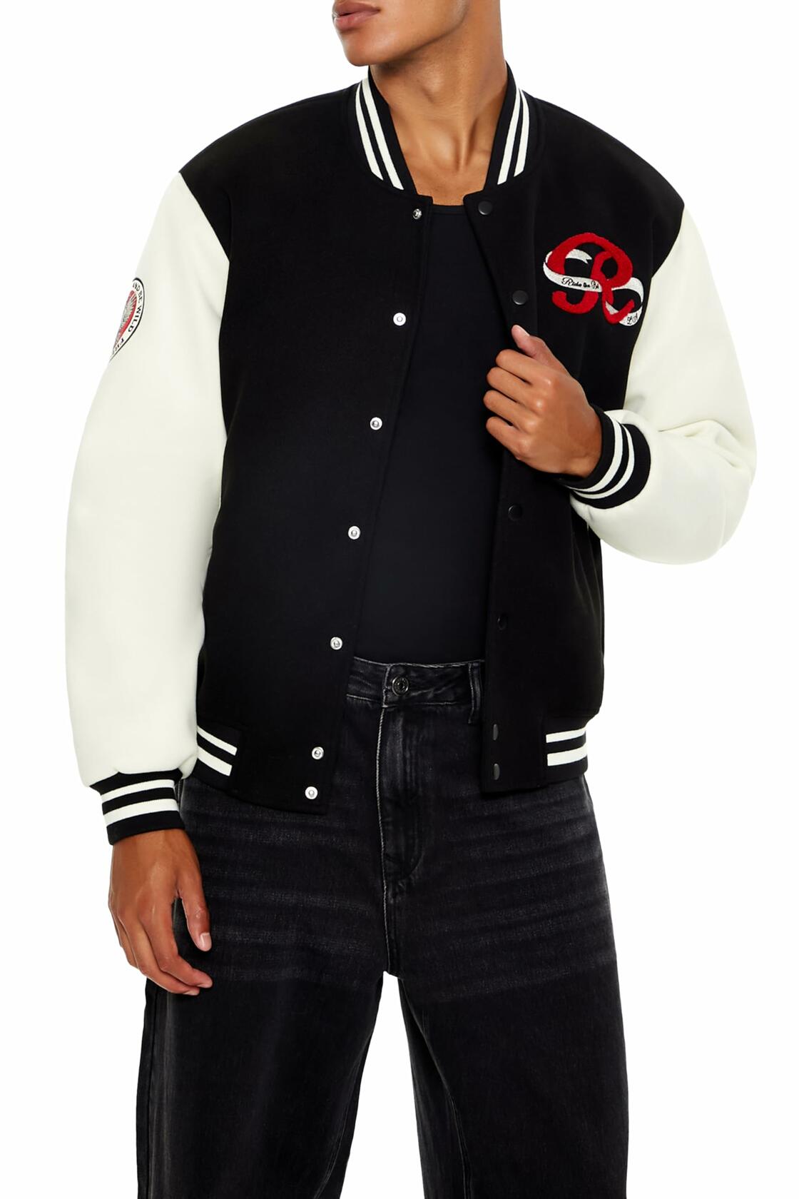Forever 21 Men's Horseshoe Varsity Bomber Jacket Black/Multi Size XXL