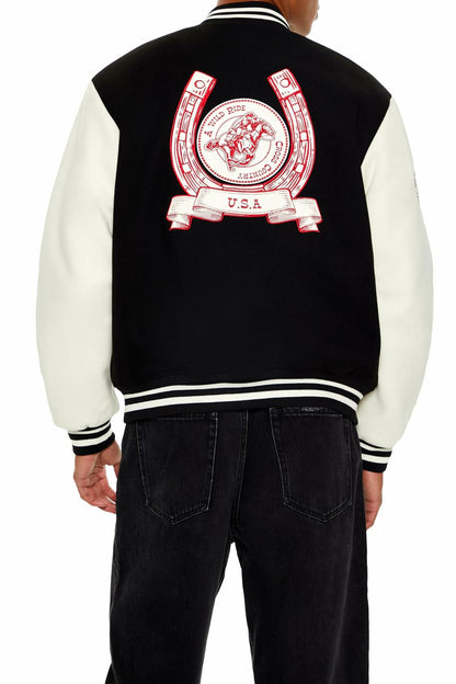 Forever 21 Men's Horseshoe Varsity Bomber Jacket Black/Multi Size XXL