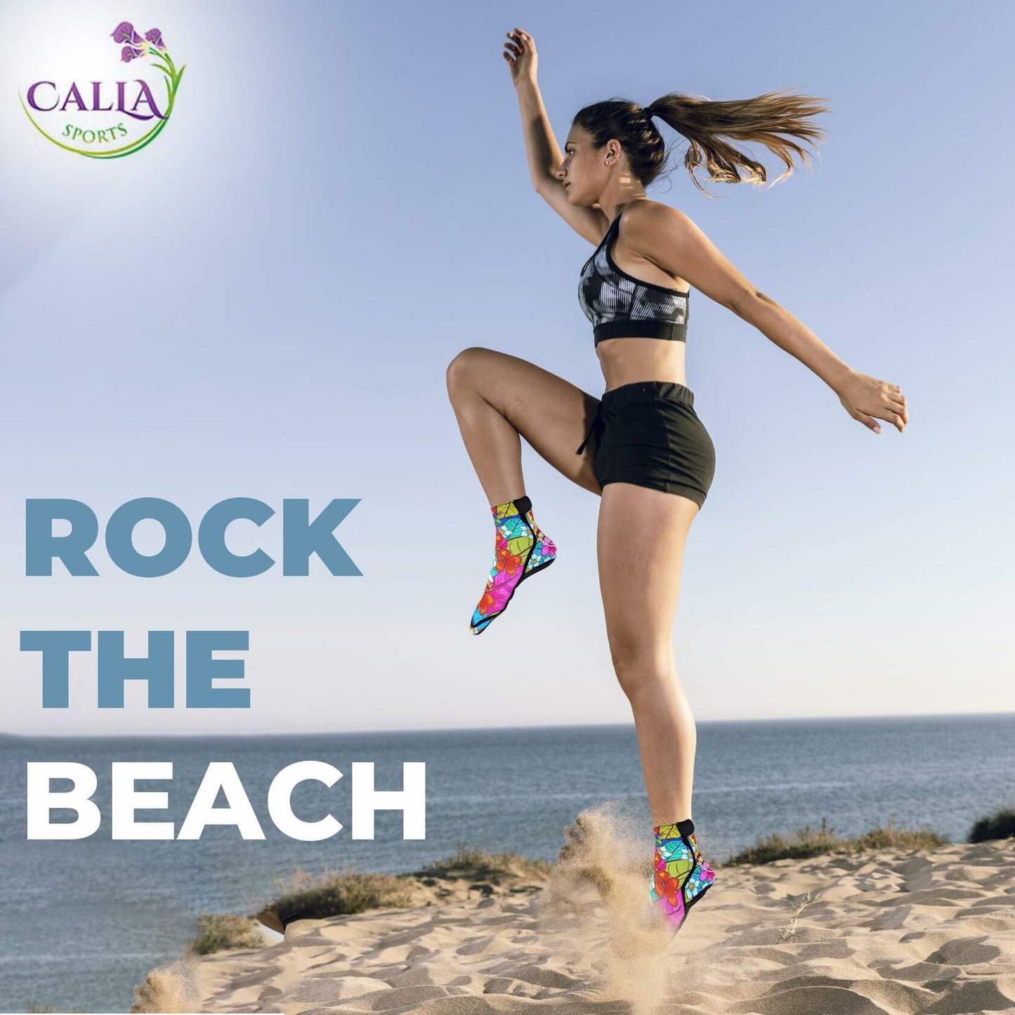CallaSports Neoprene Beach Socks Water Sand Socks Hawaiian Flowers Size L