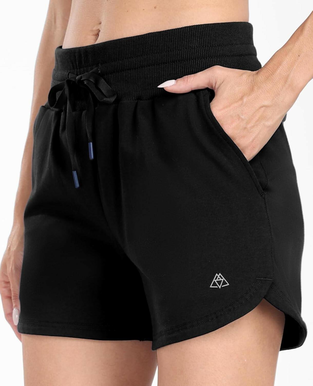 Haimont Women's Cotton Sweat Shorts with Pockets High Waist Black Size XS