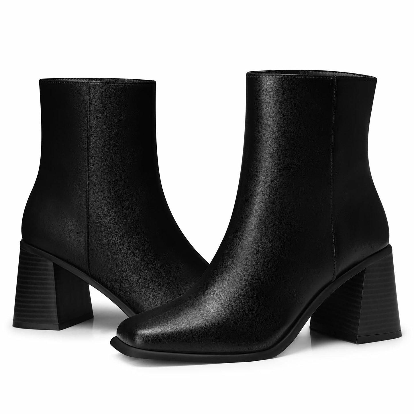 CELLENZ Women Ankle Boots Chunky Heel Square Toe Black Leather Size 9