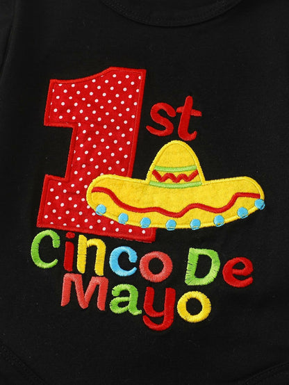 Noubeau Baby Girl Cinco De Mayo Embroidery Romper Flare Pant Headband 3-6M