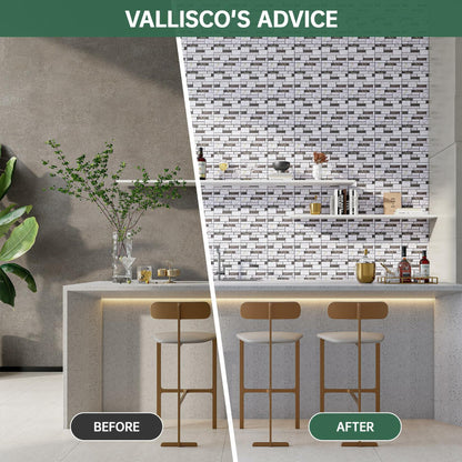 VallisCo 3D Faux Brick Wall Panel 12x12 Black White Marble 20 Pcs PVC