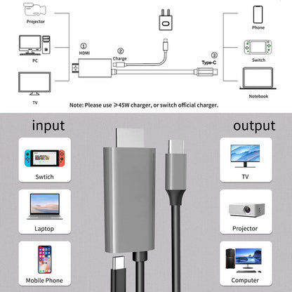C.CURTING Switch Dock for N/S OLED 4K HDMI USB 3.0 Type C PD Charge Gray 2M