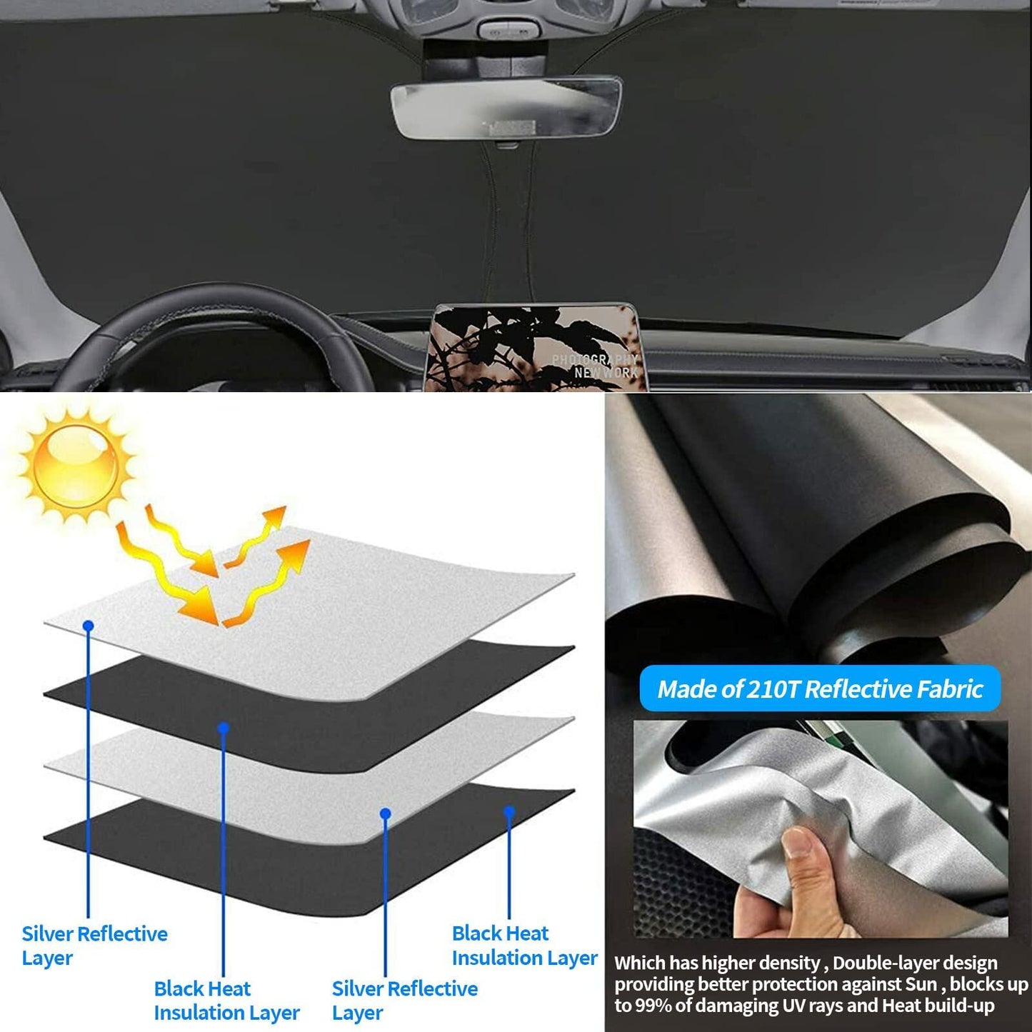 Moricere Windshield Sun Shade USA Flag Jeep Compass 2017-2023 Multi 6 Foldable