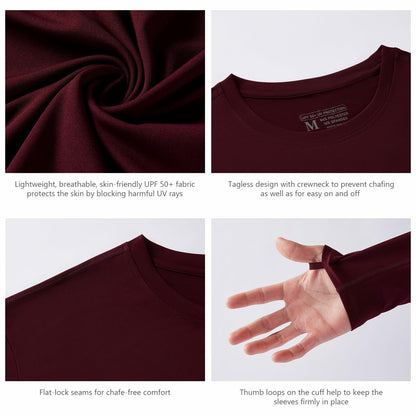 UVSAI Men’s UPF 50+ Long Sleeve Performance T-Shirt Burgundy Size 3X-Large
