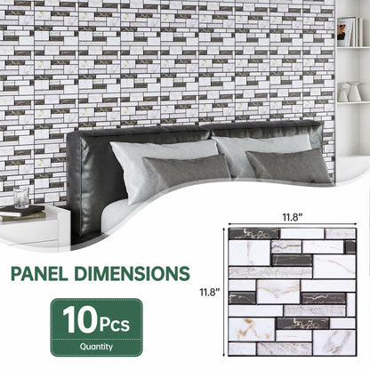 VallisCo 3D Faux Brick Wall Panel 12x12 Black White Marble 10 Pcs PVC