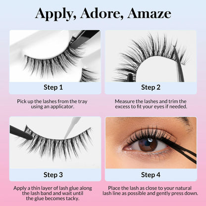 Bepholan False Eyelashes 7 Pairs Natural Wispy Reusable Clear Band W06
