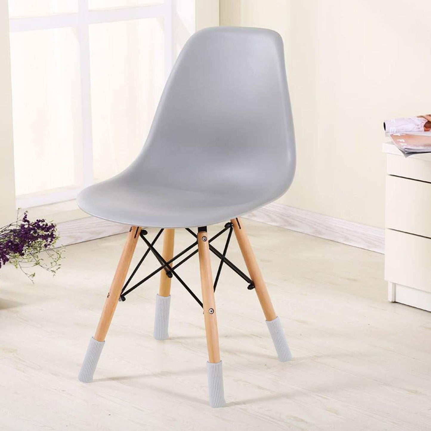16 White Knitting Wool Chair Leg Socks Furniture Floor Protectors TEKEFT