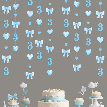 40Ft Blue 3rd Birthday Bow Garland Banner Heart Streamer Party Decor