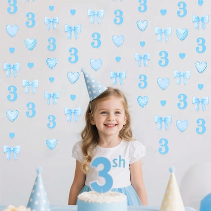 40Ft Blue 3rd Birthday Bow Garland Banner Heart Streamer Party Decor