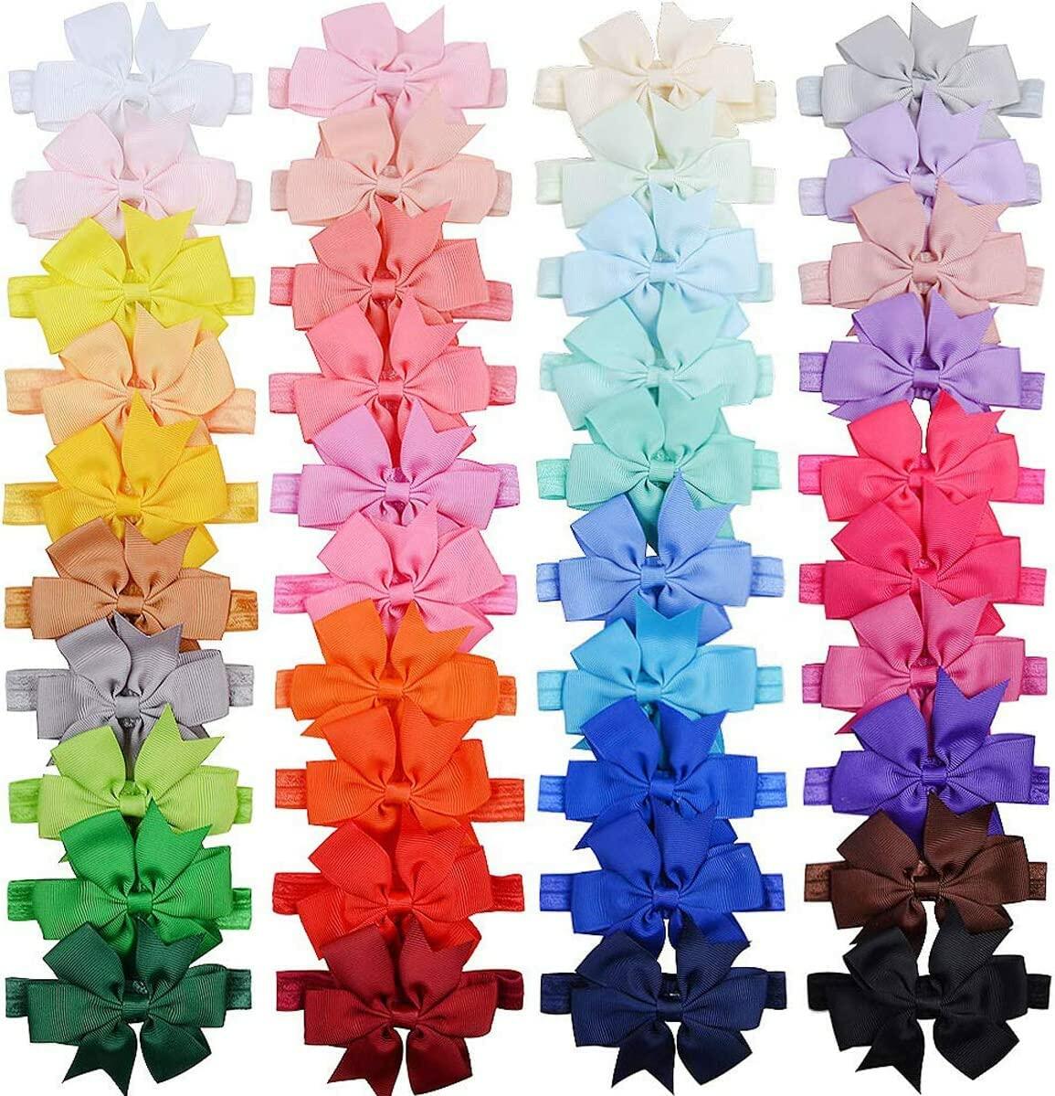 WillingTee Baby Girls 3in Hair Bows Grosgrain Ribbon Headbands 40 Colors