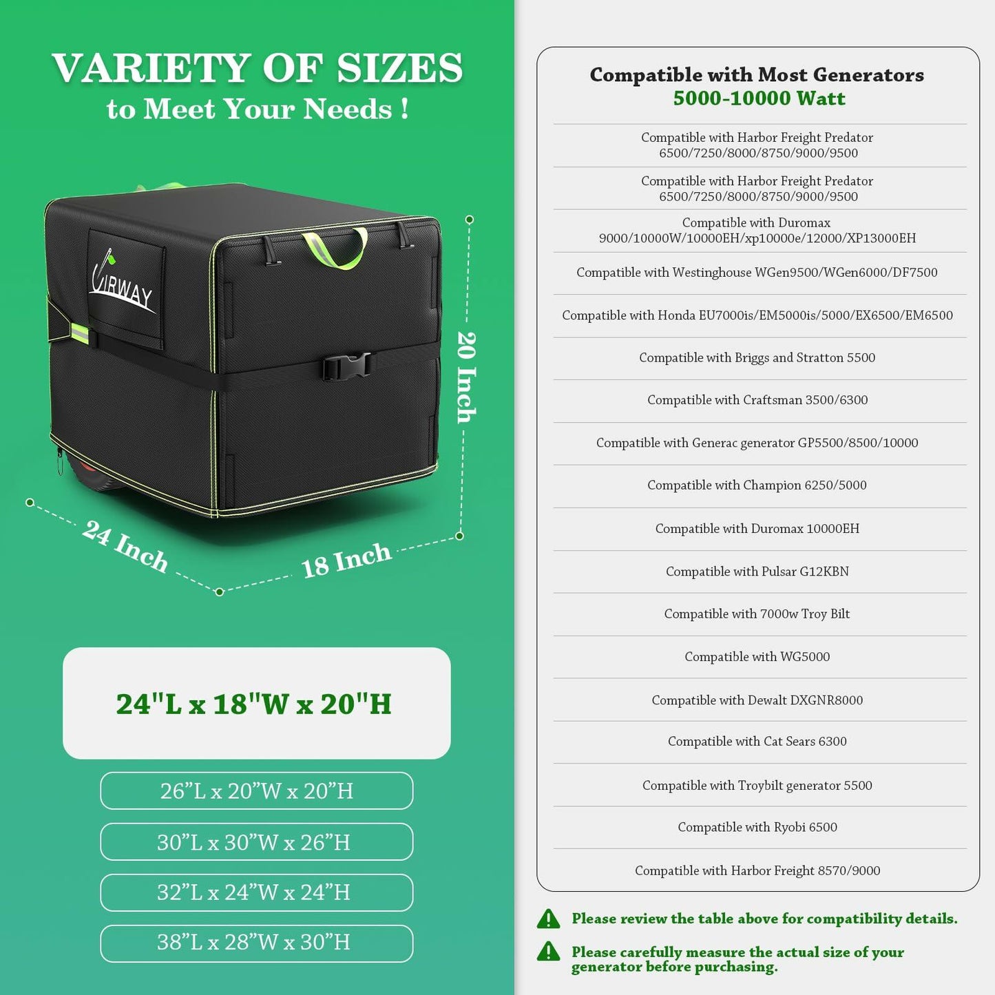 UIRWAY Generator Cover Waterproof 24x18x20in 600D UV-Resistant Heavy Duty