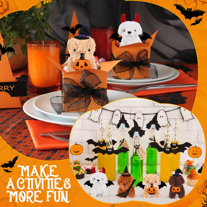 Vinsot Halloween Mini Dog Plush Toys 16pcs Bat Pumpkin 4" White Apricot Brown
