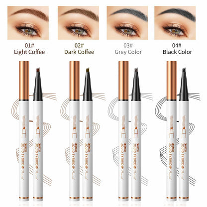 3D Waterproof Microblading Eyebrow Pen, 4-Fork Tip, Black, Long-Lasting