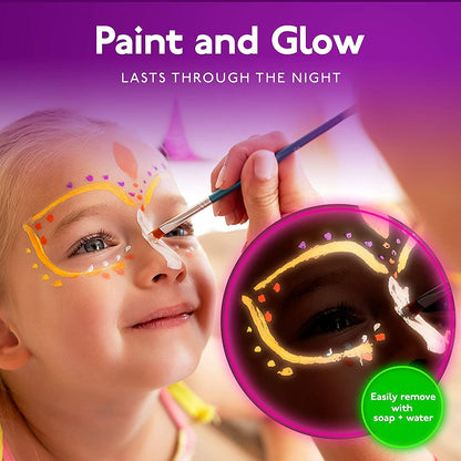 8 Neon UV Face & Body Paint Kit – Water-Based, Glow, Washable, Halloween