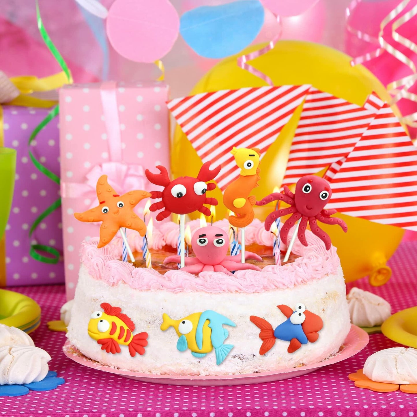 Yulejo 10 Pcs Dinosaur Cake Toppers Clay Jungle Safari Party Decor 2-3in
