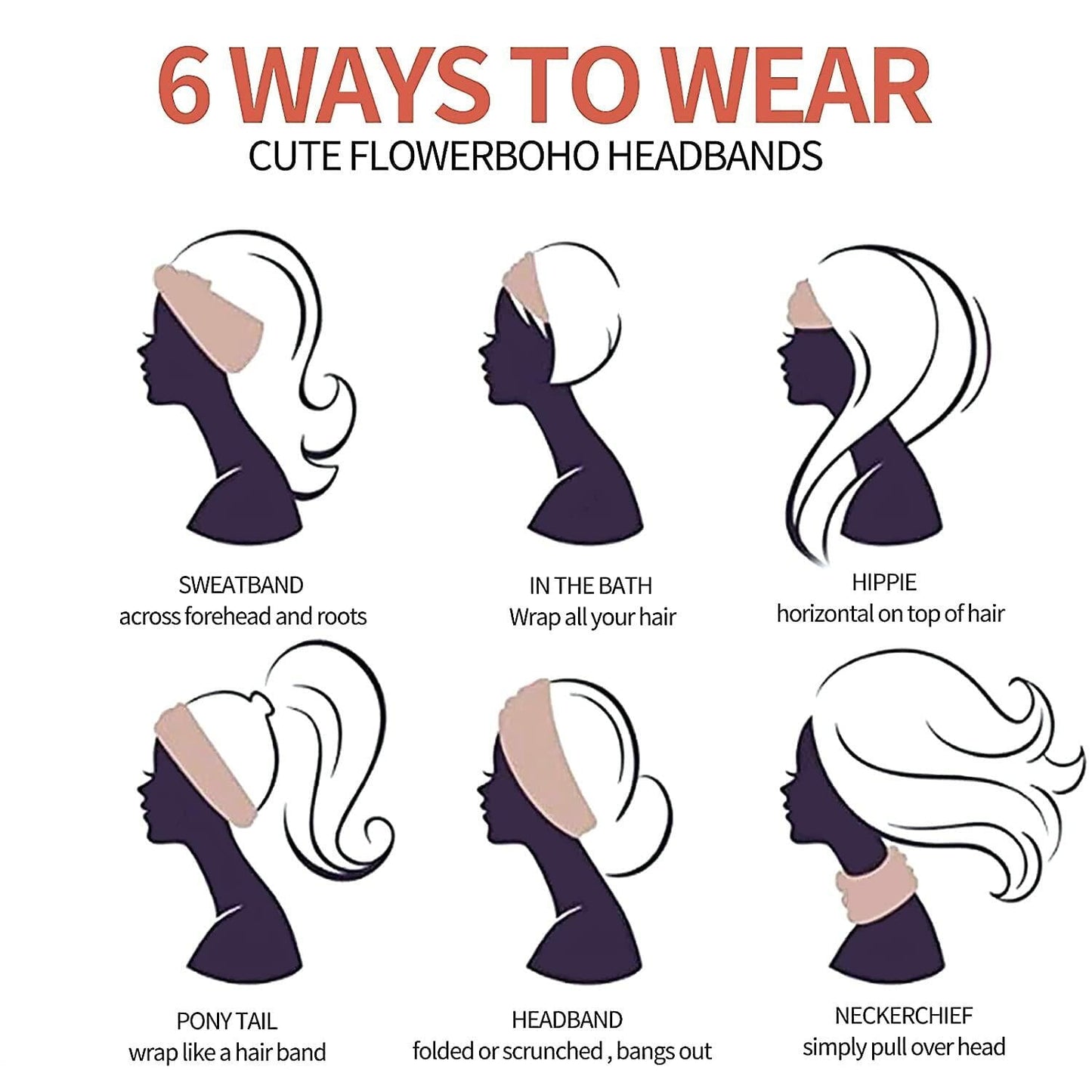 K-Elewon Women Wide Elastic Head Wrap Headband Sports Yoga 3 Pack A32