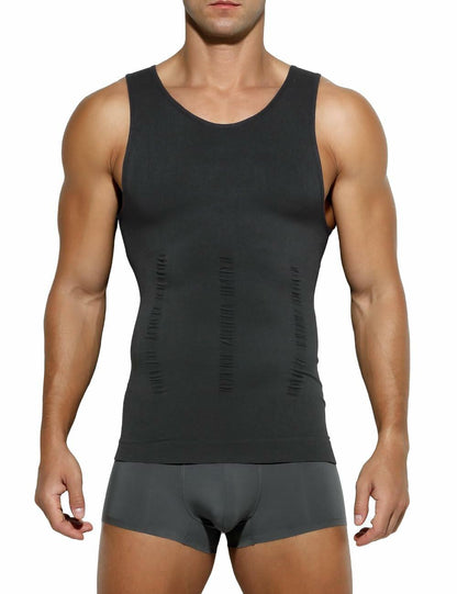 Casey Kevin Men’s Compression Shirt – Sleeveless Body Shaper, Large Grey