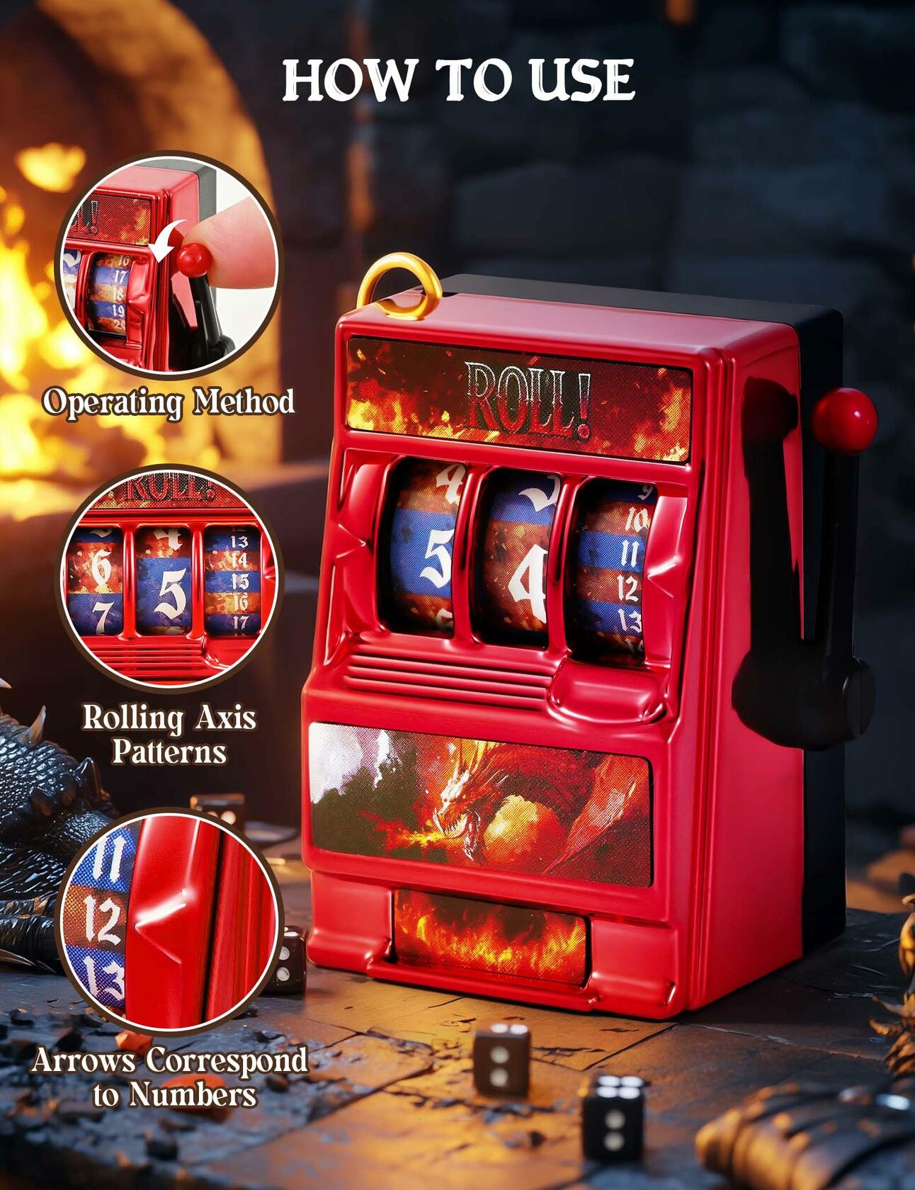 Banloga DND Mini Slot Machine Dice Set for Dungeons & Dragons RPG
