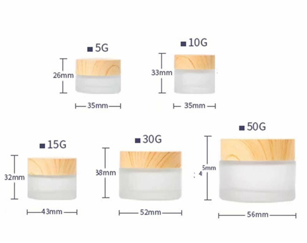 Furnido 5 Pack Frosted Glass Cream Jars with Wood Grain Lid White Cosmetic